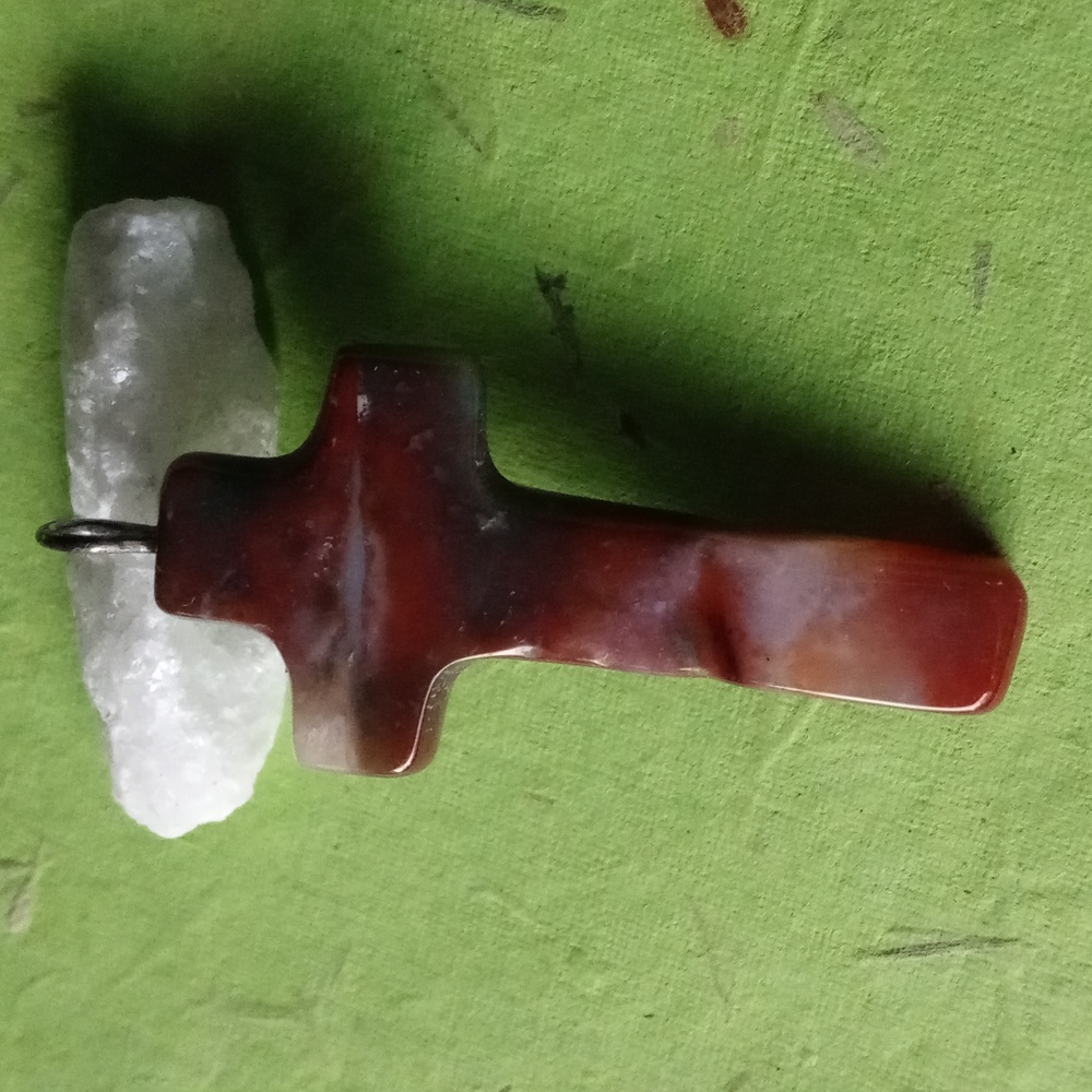 Brown Red Rutilated Quartz Cross Pendant - Picture 2 of 5